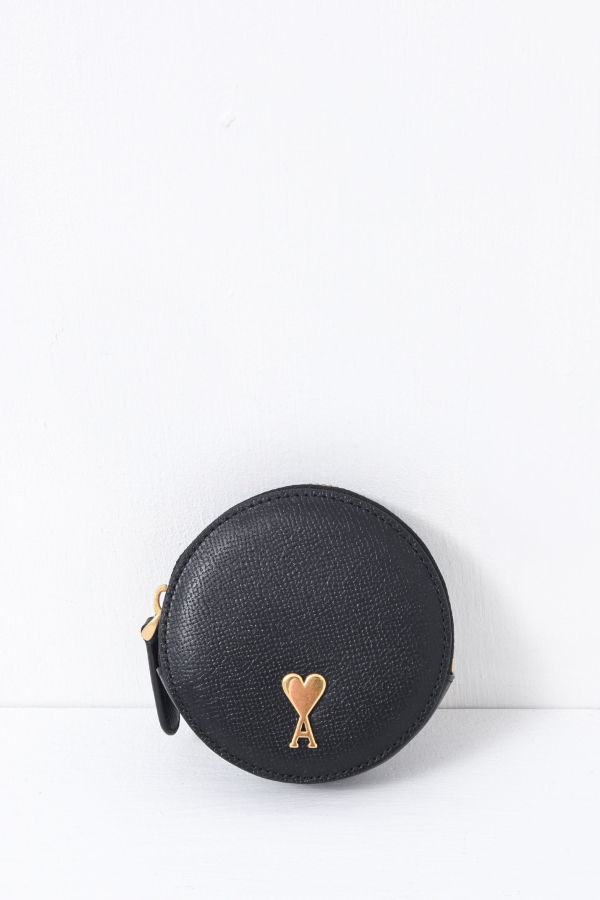 AMI PARIS PARIS ROUND PURSE - BLACK/VIBRATED BRASS