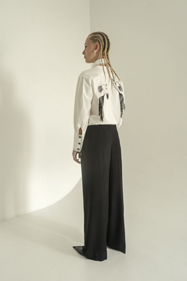 K M by L A N G E Peace Handmade Embroidery Shirt - White