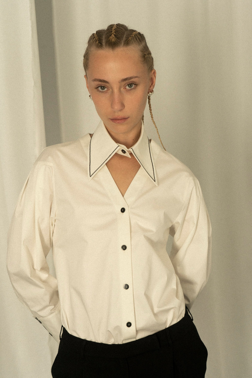 K M by L A N G E Peace Handmade Embroidery Shirt - White