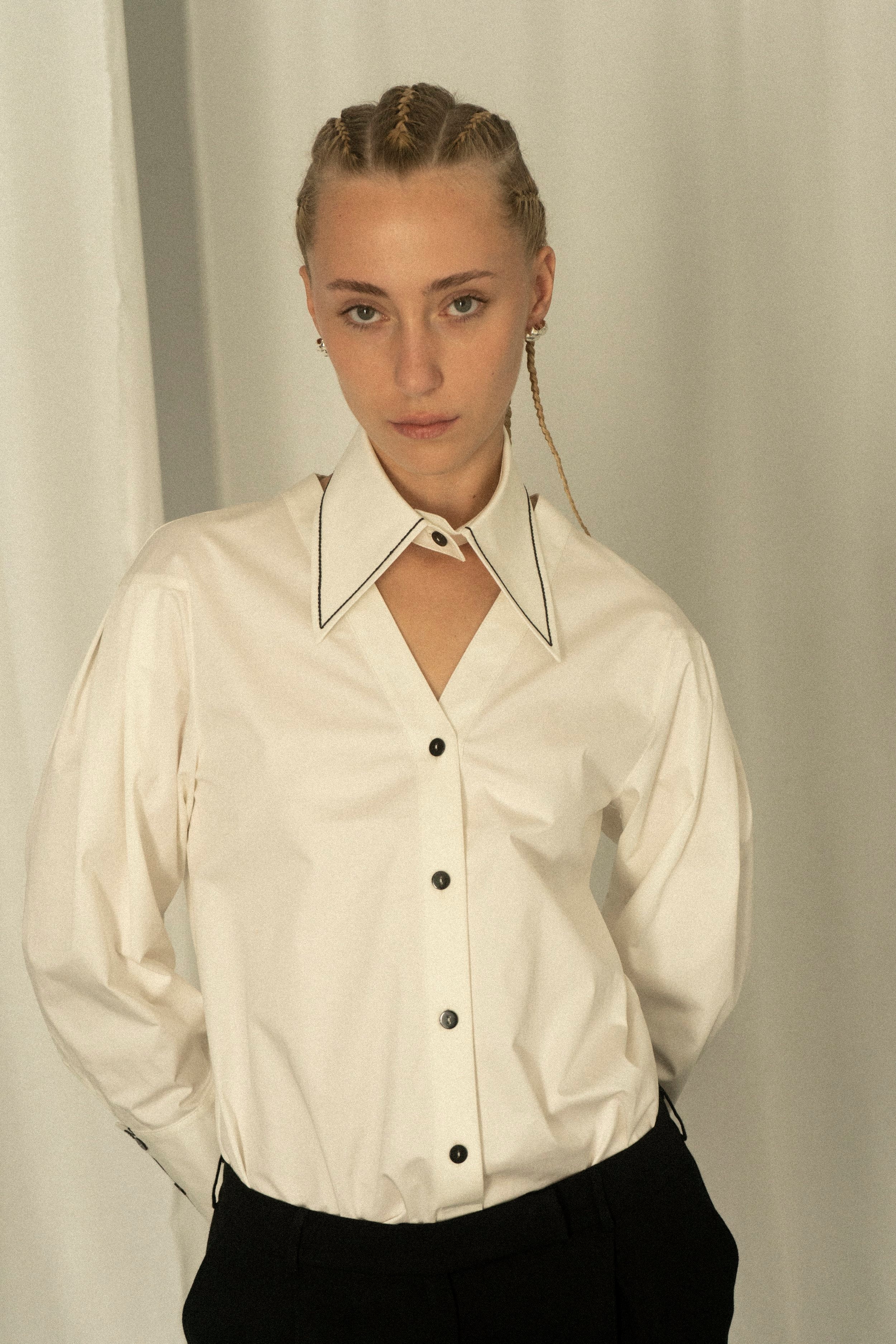 K M by L A N G E Peace Handmade Embroidery Shirt - White