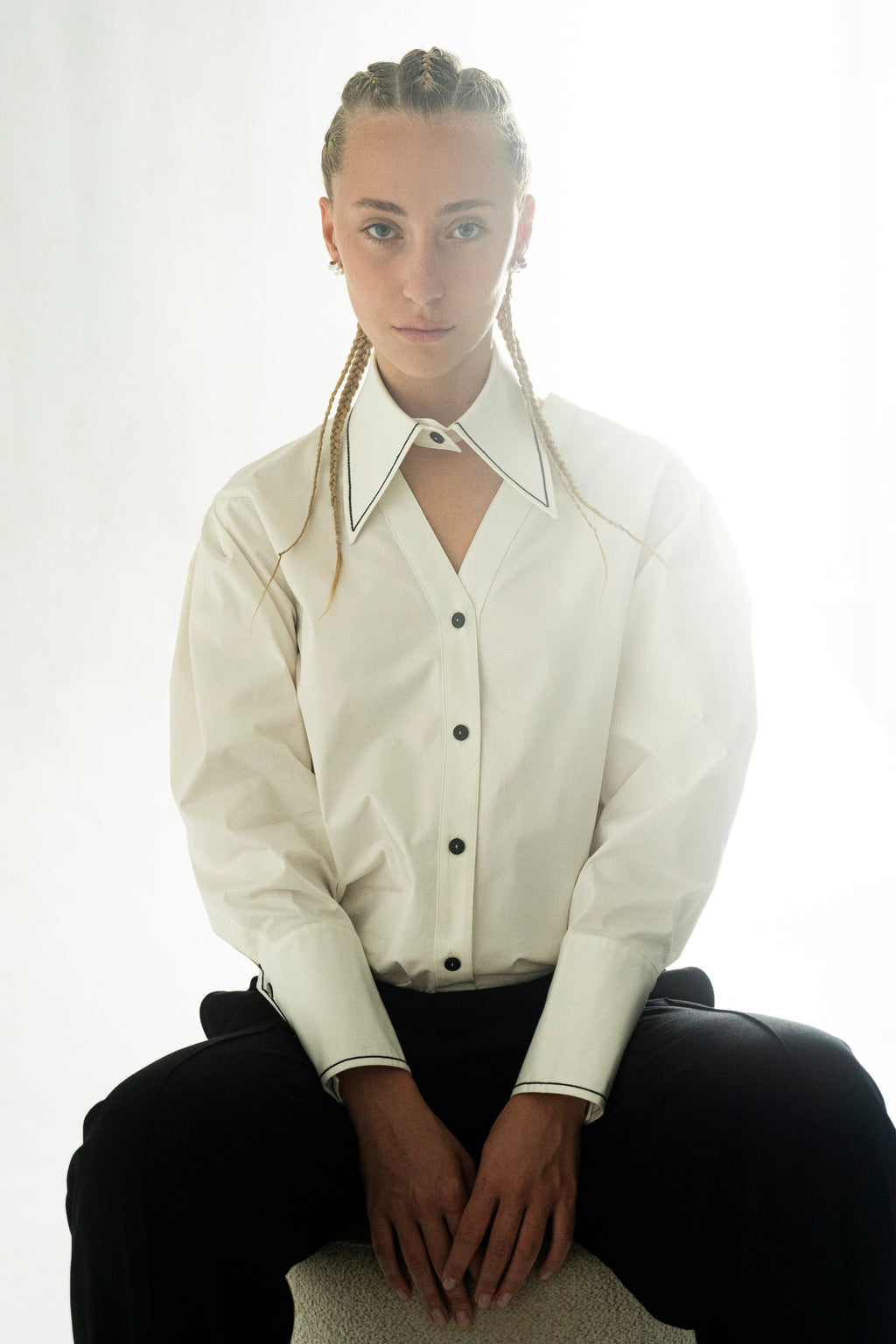 K M by L A N G E Peace Handmade Embroidery Shirt - White