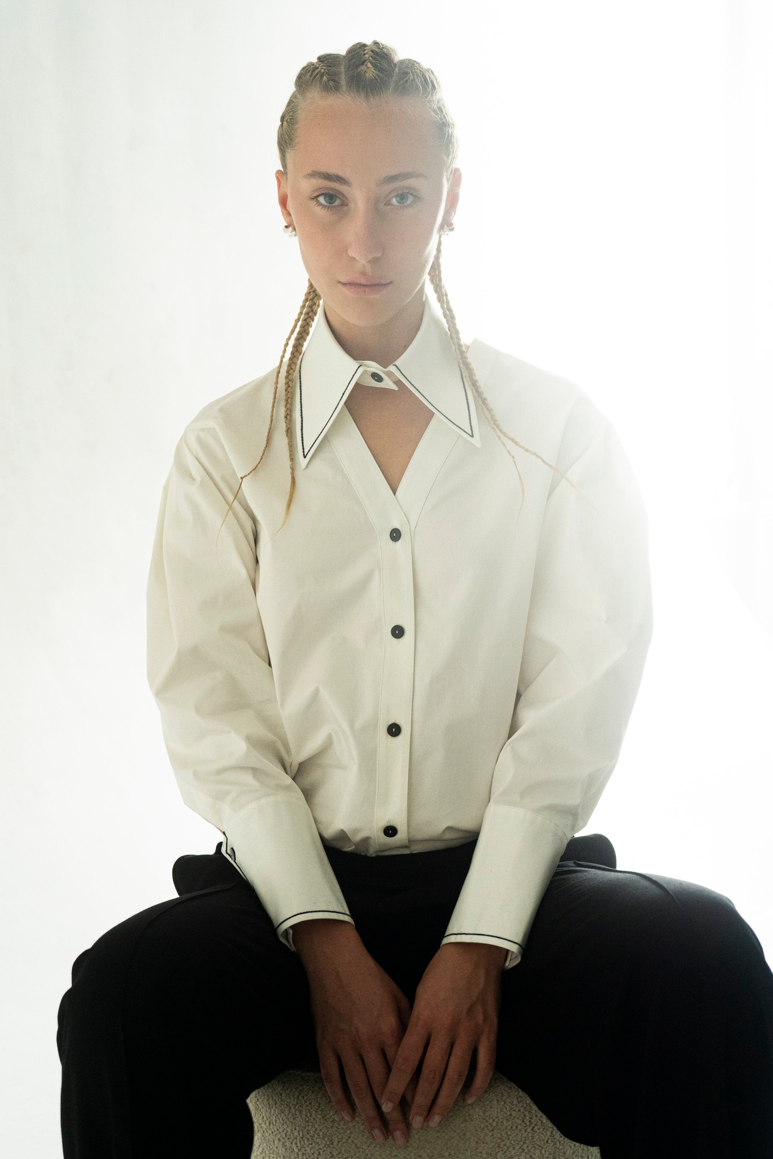 K M by L A N G E Peace Handmade Embroidery Shirt - White
