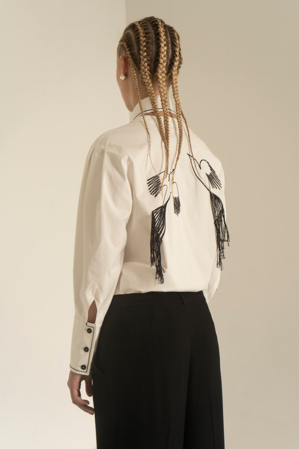 K M by L A N G E Peace Handmade Embroidery Shirt - White