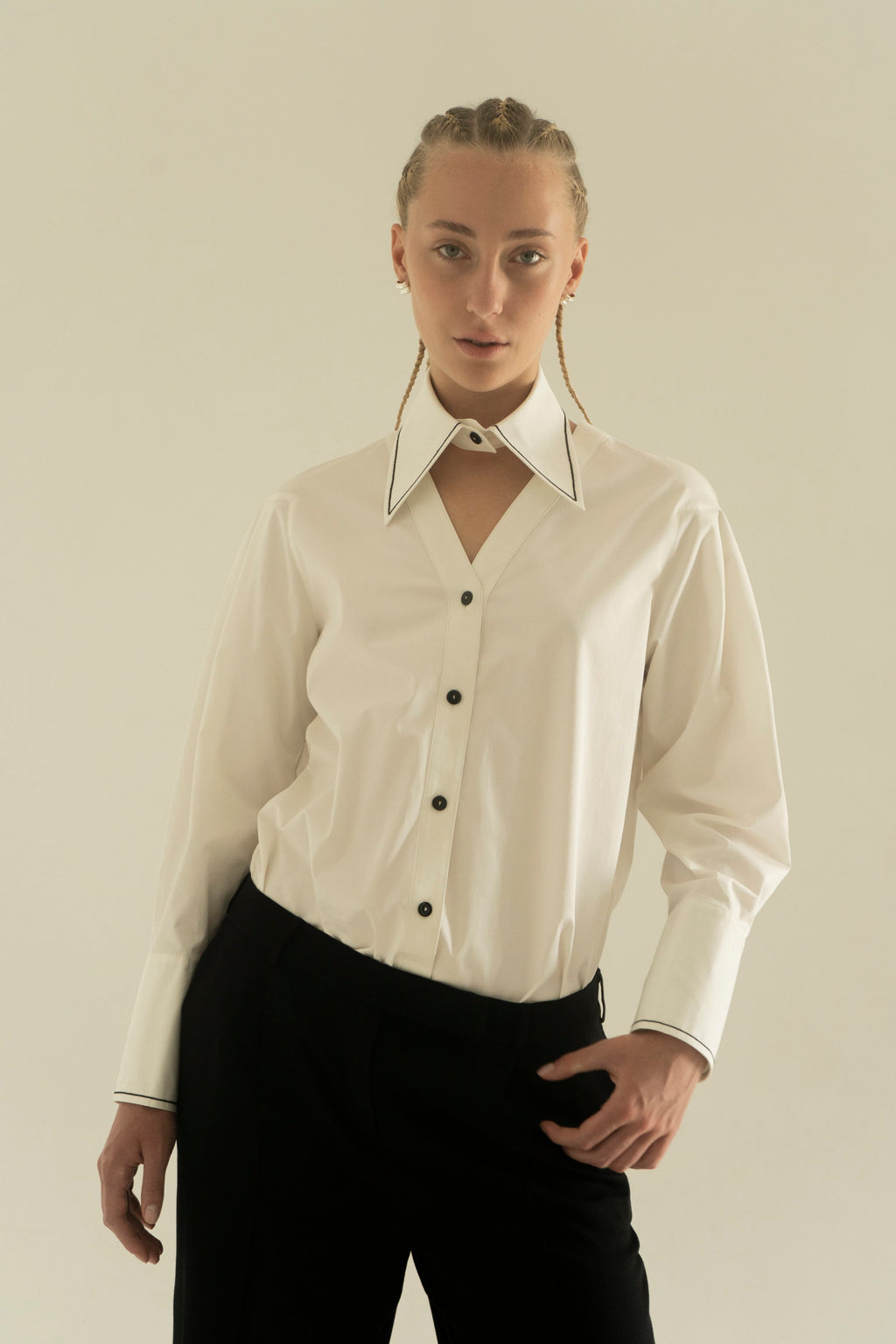 K M by L A N G E Peace Handmade Embroidery Shirt - White