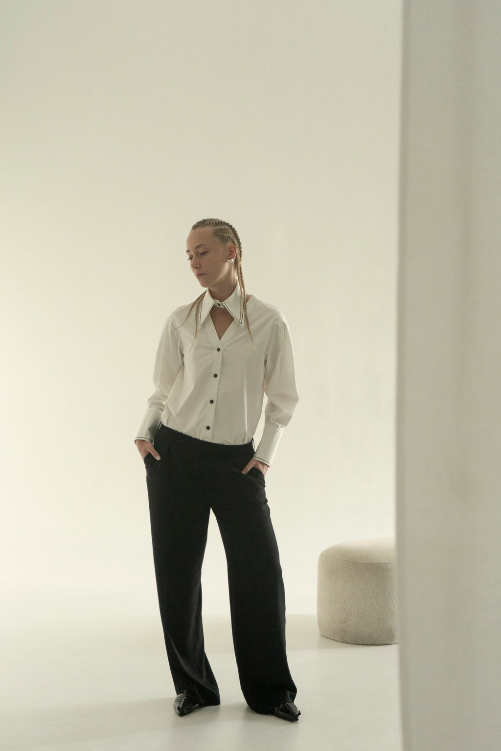 K M by L A N G E Peace Handmade Embroidery Shirt - White
