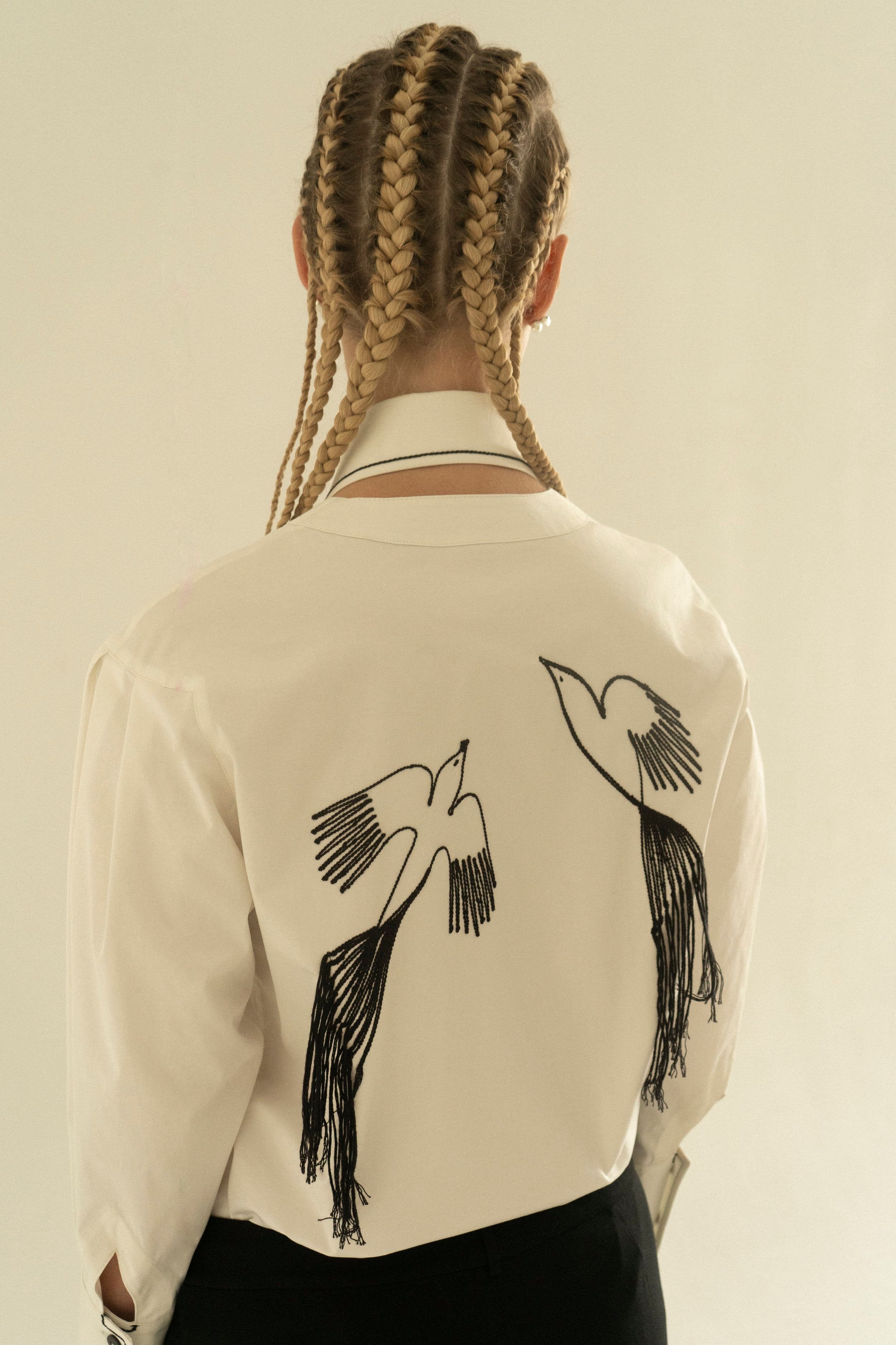 K M by L A N G E Peace Handmade Embroidery Shirt - White