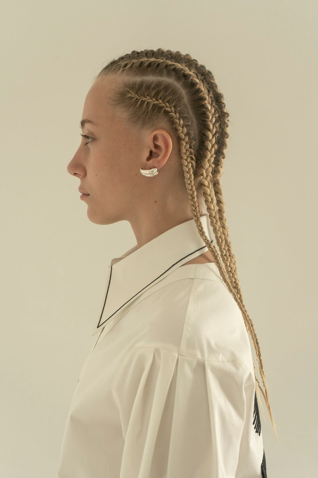 K M by L A N G E Peace Handmade Embroidery Shirt - White