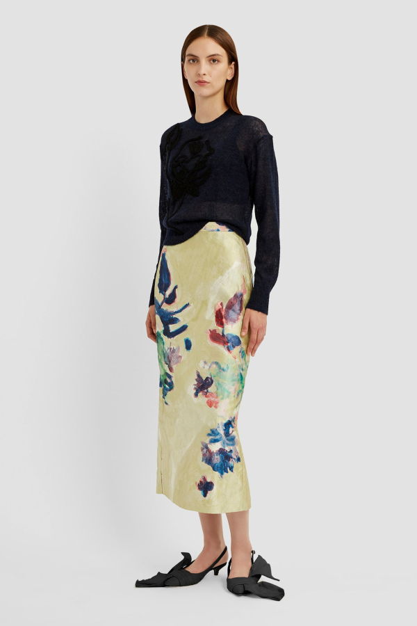 Erdem Pencil Midi Skirt - Artist Garden Venetian Yellow