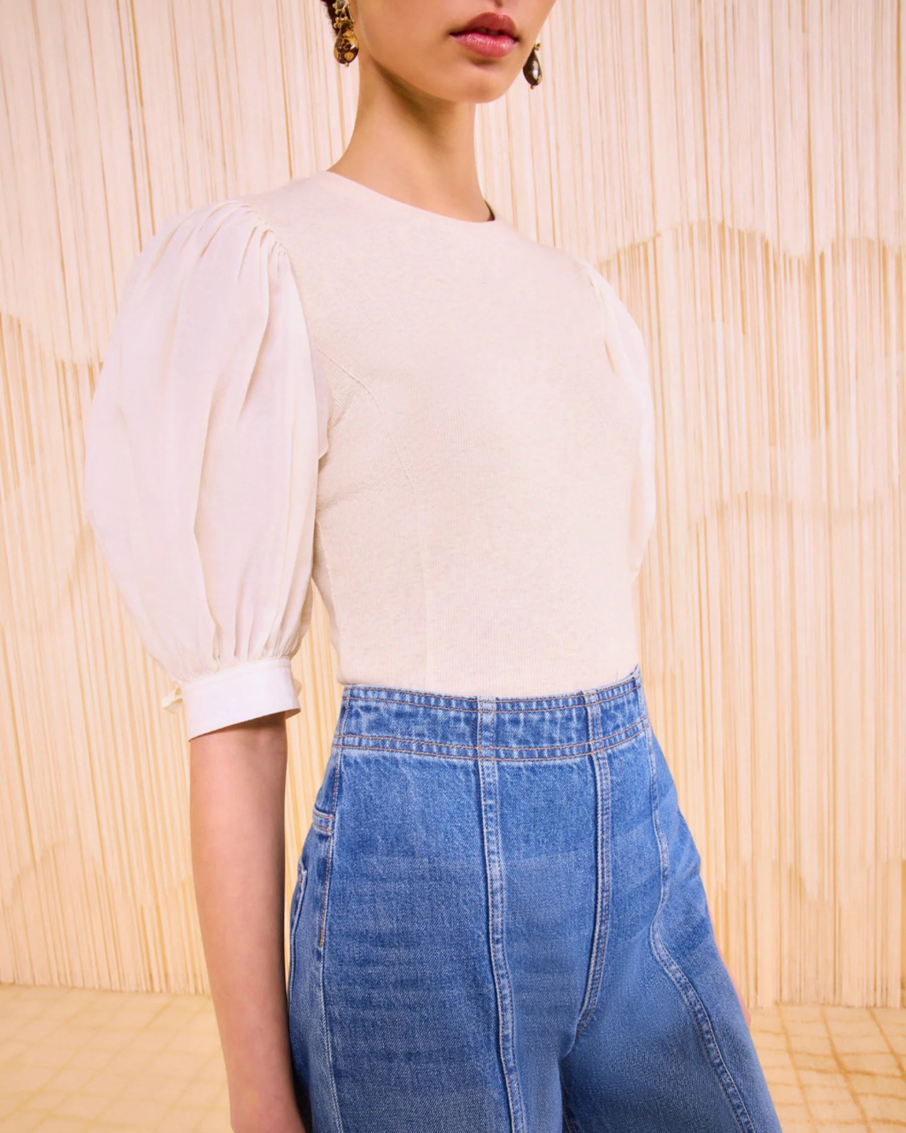 Ulla Johnson Penelope Short Sleeve Top - Ivory Melange