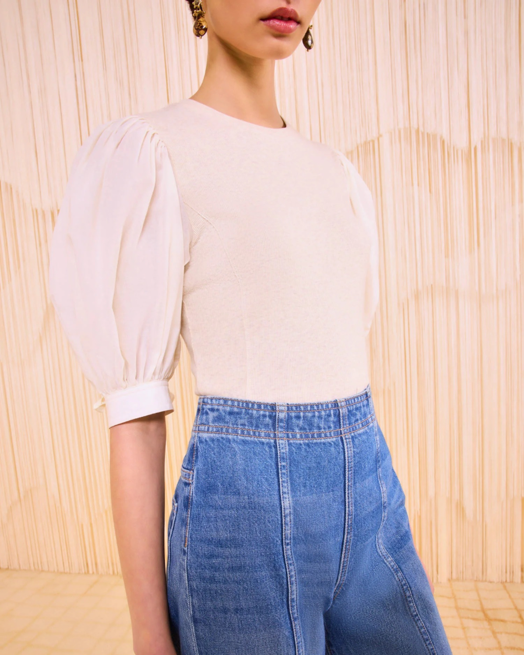 Ulla Johnson Penelope Short Sleeve Top - Ivory Melange