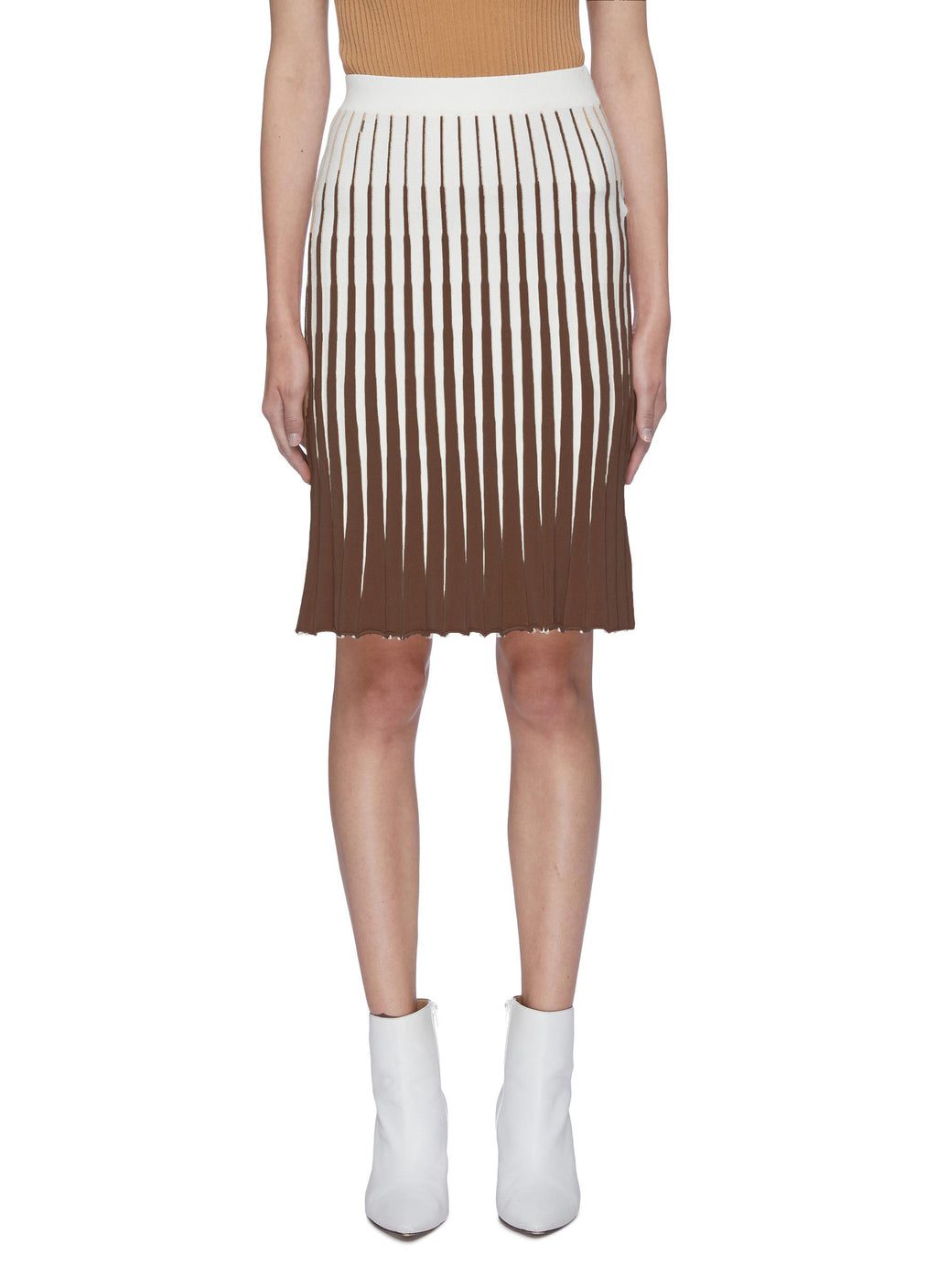 PH5 Aliz Colorblock Knit Pleated Midi Skirt - Dark Brown