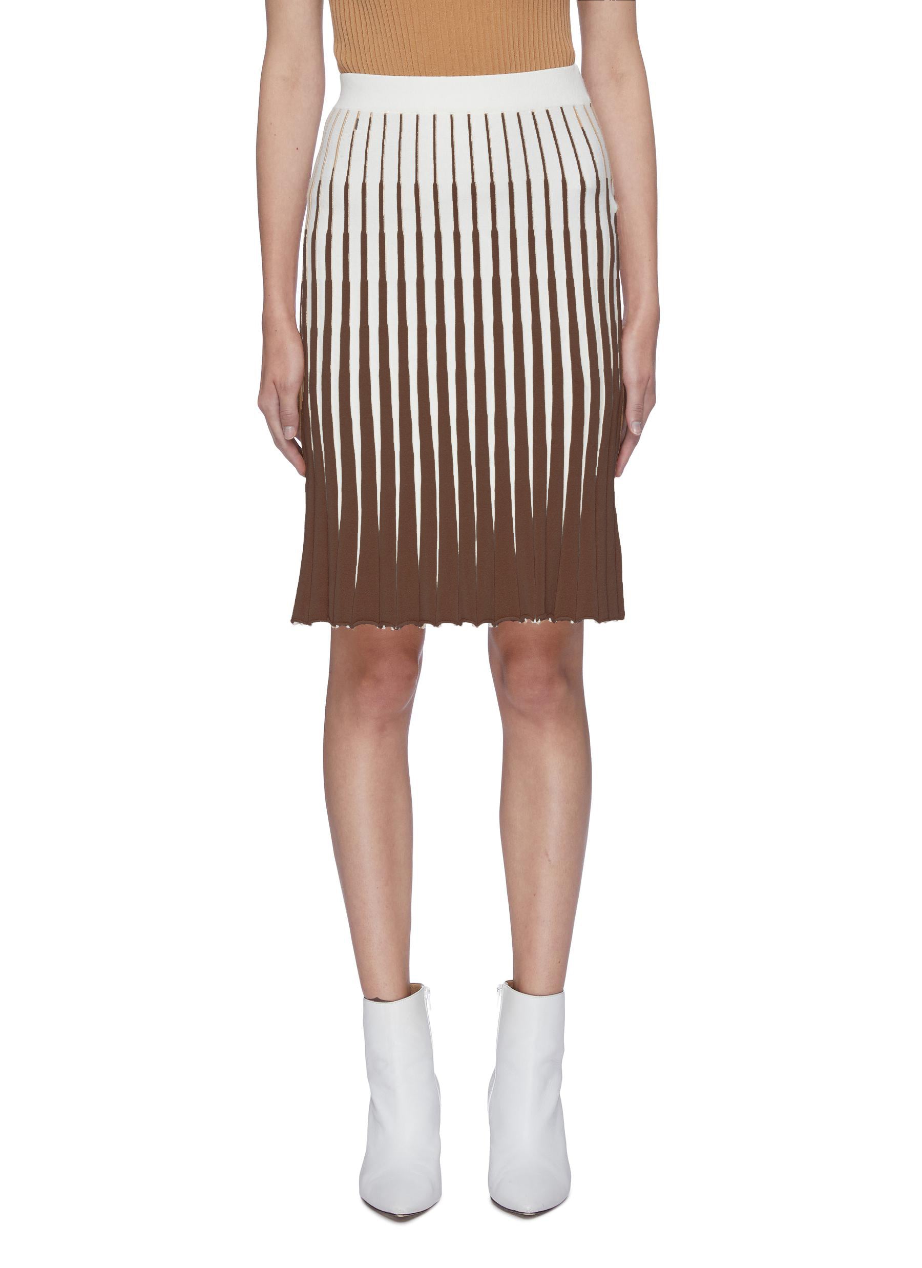 PH5 Aliz Colorblock Knit Pleated Midi Skirt - Dark Brown