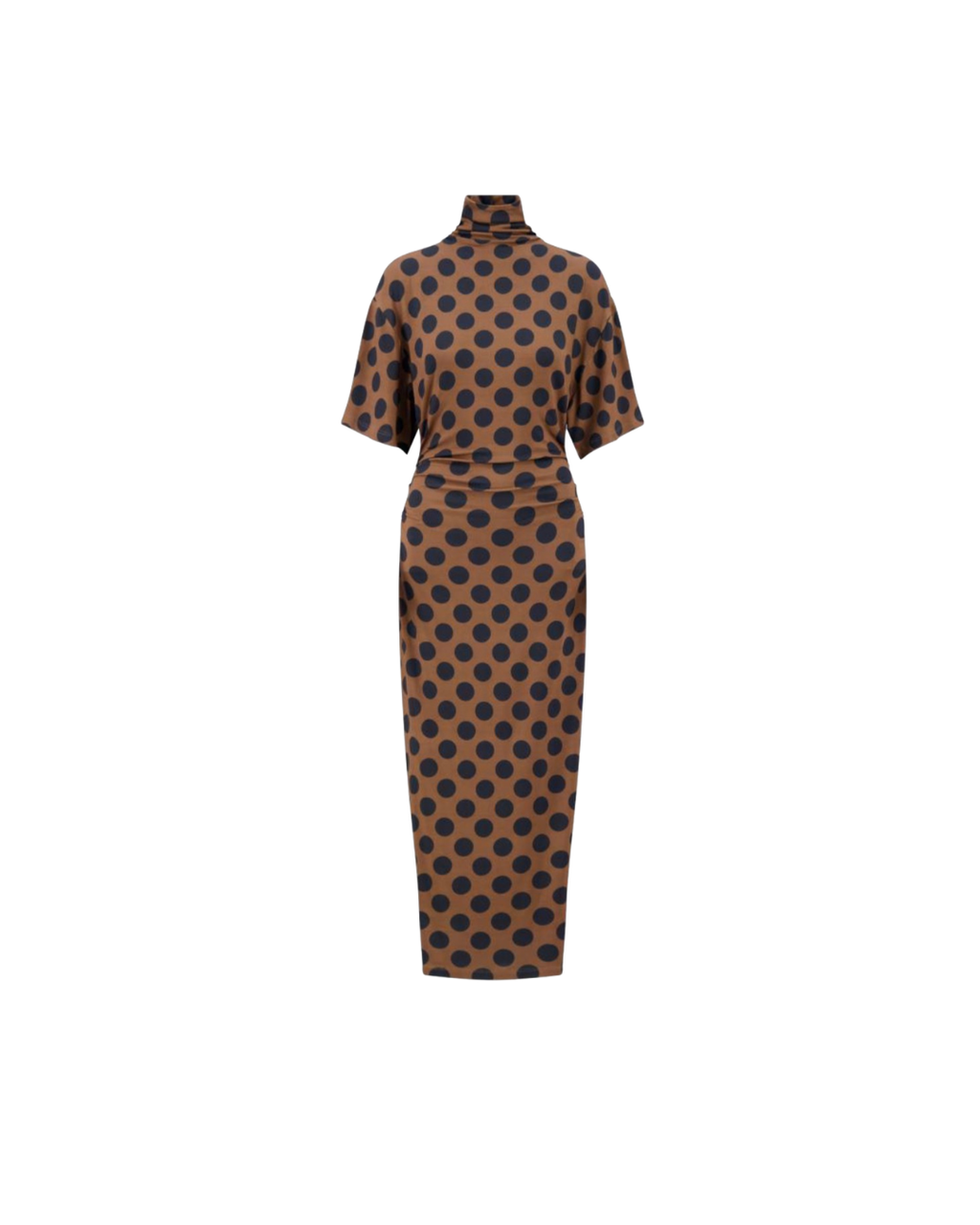 Lela Rose Polka Dot Jersey Turtleneck Dress - Mocha