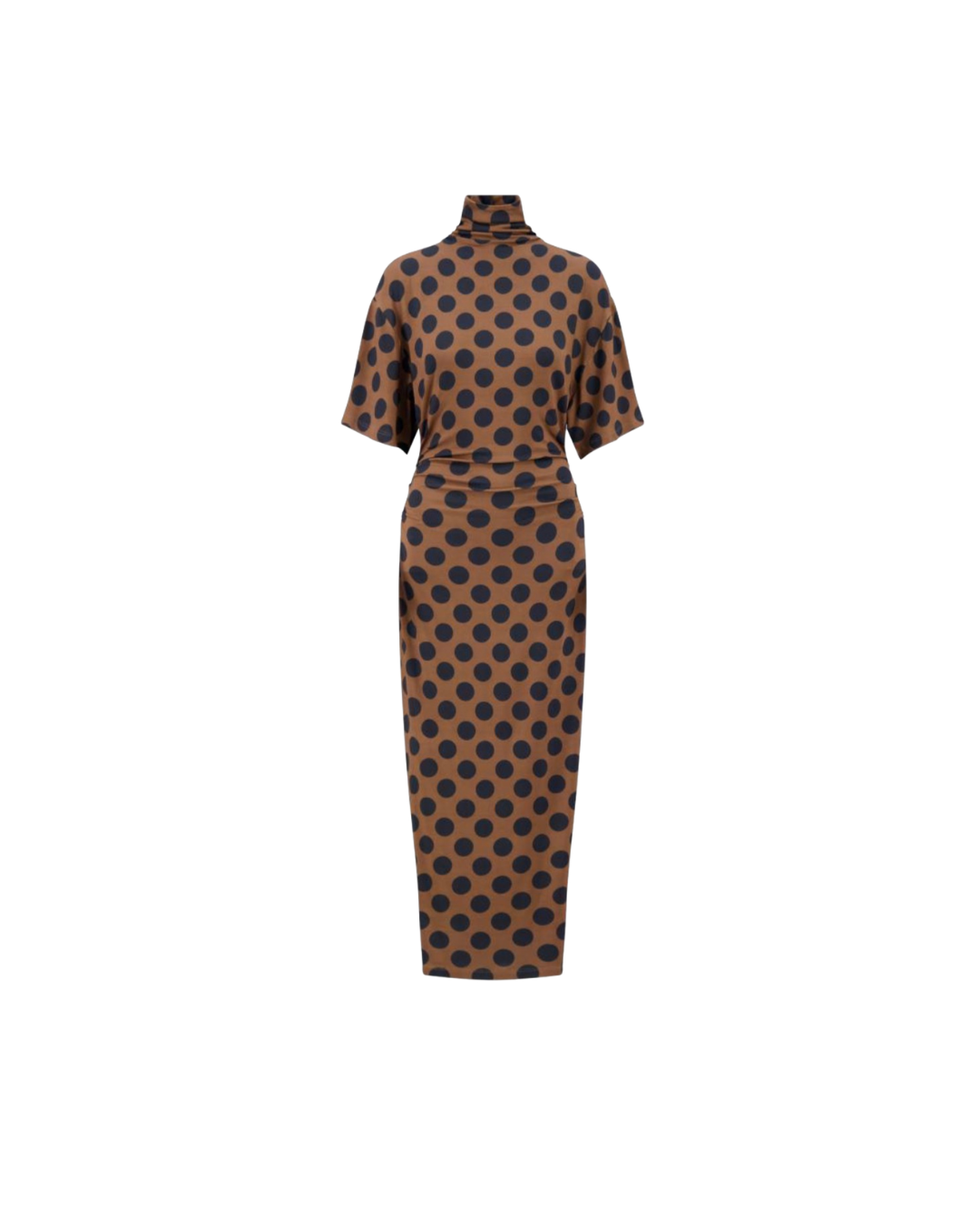 Lela Rose Polka Dot Jersey Turtleneck Dress - Mocha
