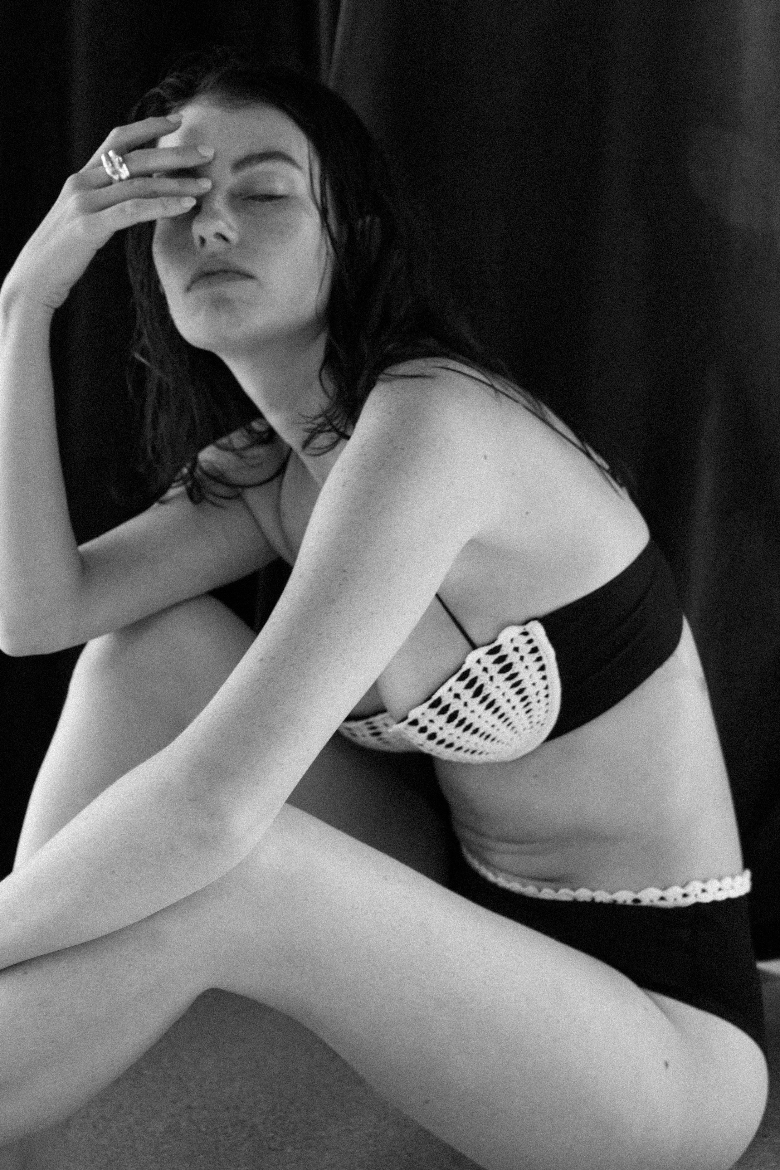 K M by L A N G E Poltava Handmade Crochet Bra - Black/Cream