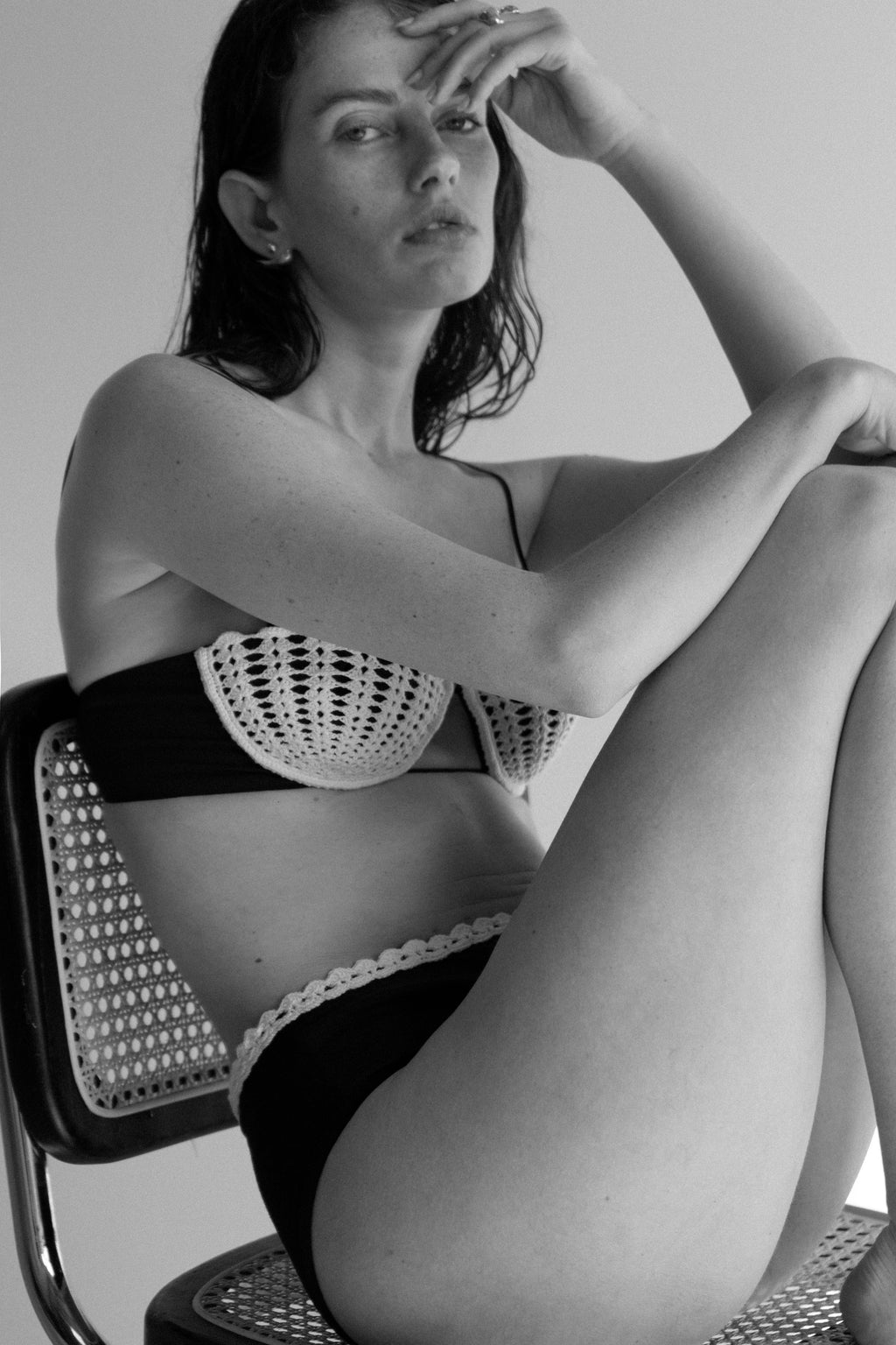 K M by L A N G E Poltava Handmade Crochet Bra - Black/Cream