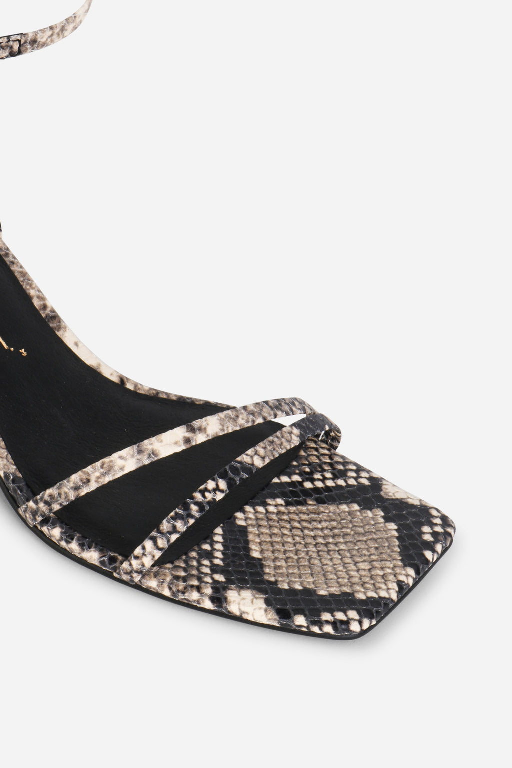 INTENTIONALLY __________. Pretty Please Snake Embossed Heel Sandal - Black White