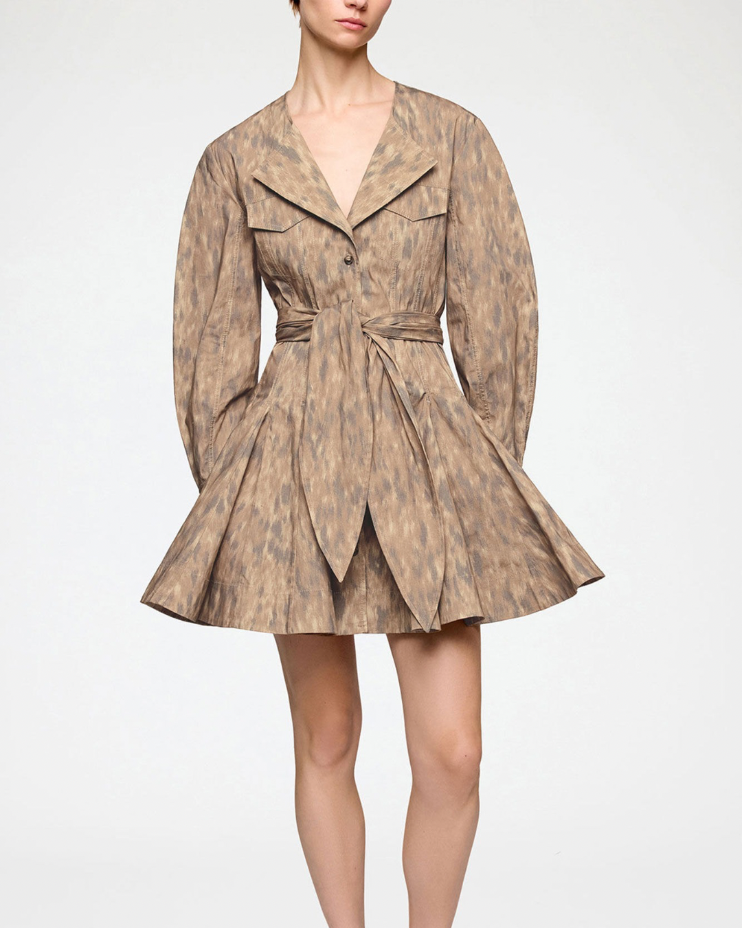 Ganni Printed Stretch Cotton Mini Shirt Dress - Burro