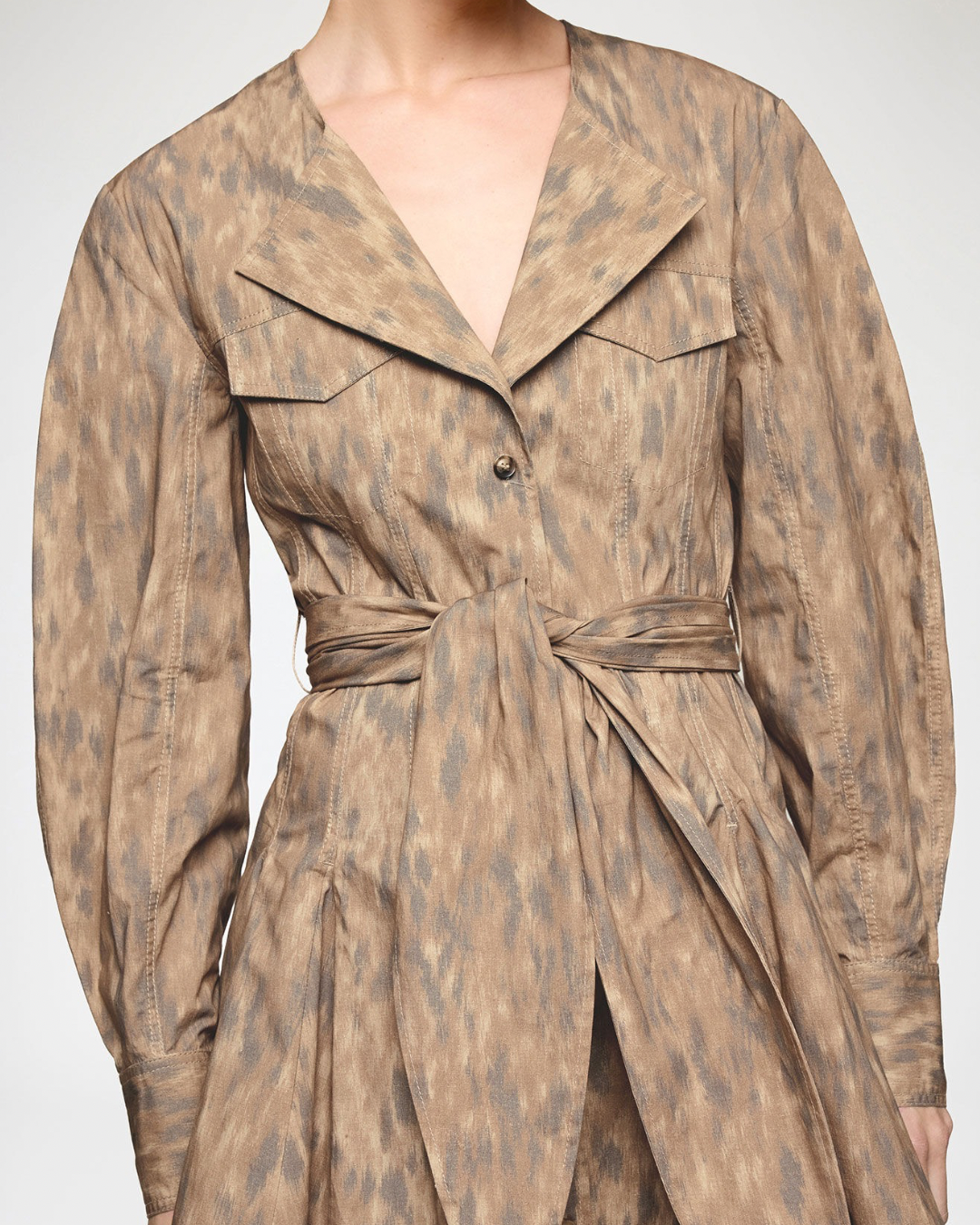 Ganni Printed Stretch Cotton Mini Shirt Dress - Burro