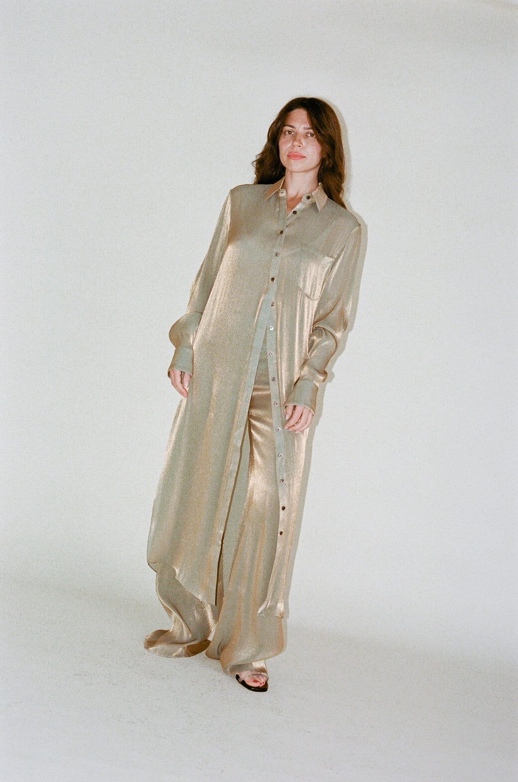 PRISCAVera Relaxed Button Down Dress - Olive Oil