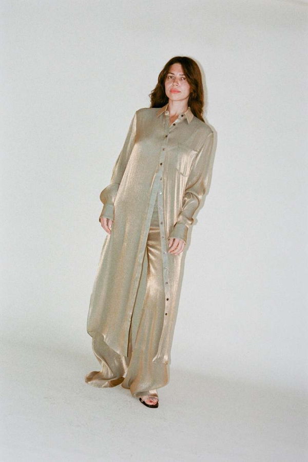 PRISCAVera Relaxed Button Down Dress - Olive Oil