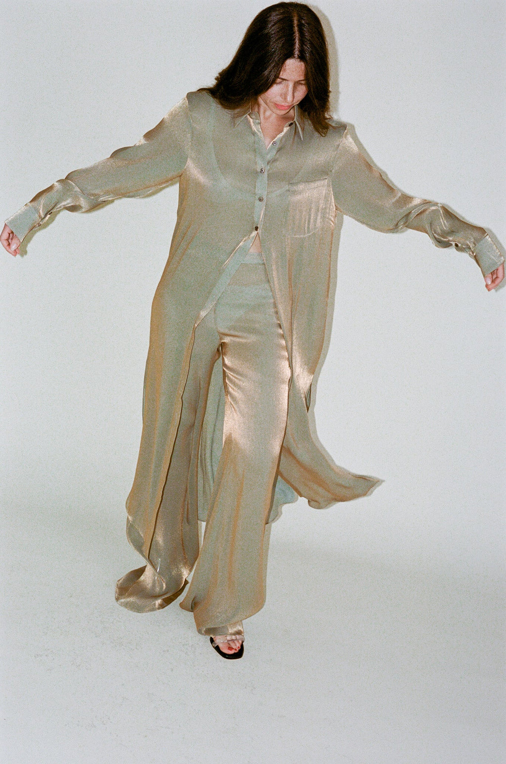 PRISCAVera Relaxed Button Down Dress - Olive Oil