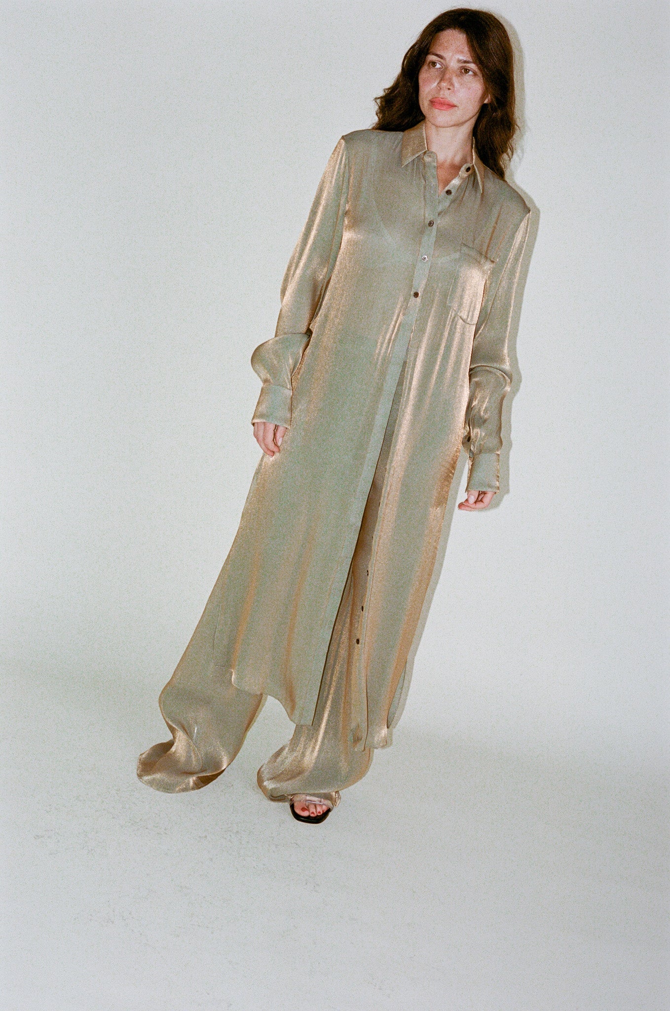 PRISCAVera Relaxed Button Down Dress - Olive Oil