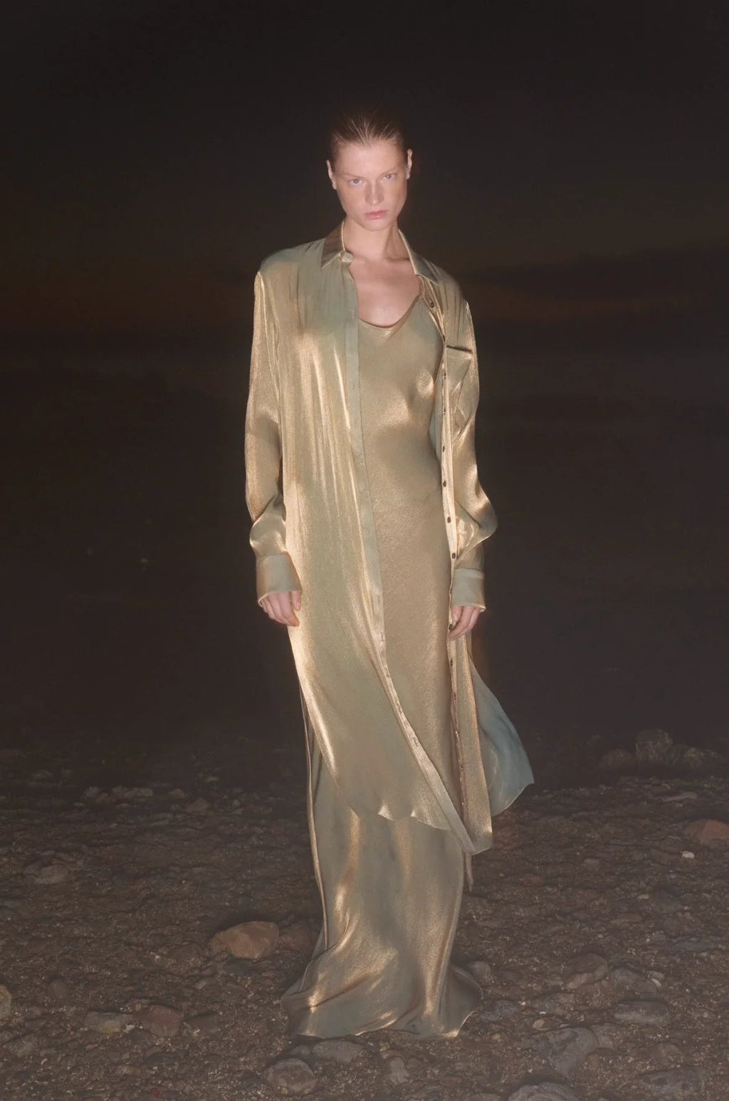 PRISCAVera Relaxed Button Down Dress - Olive Oil