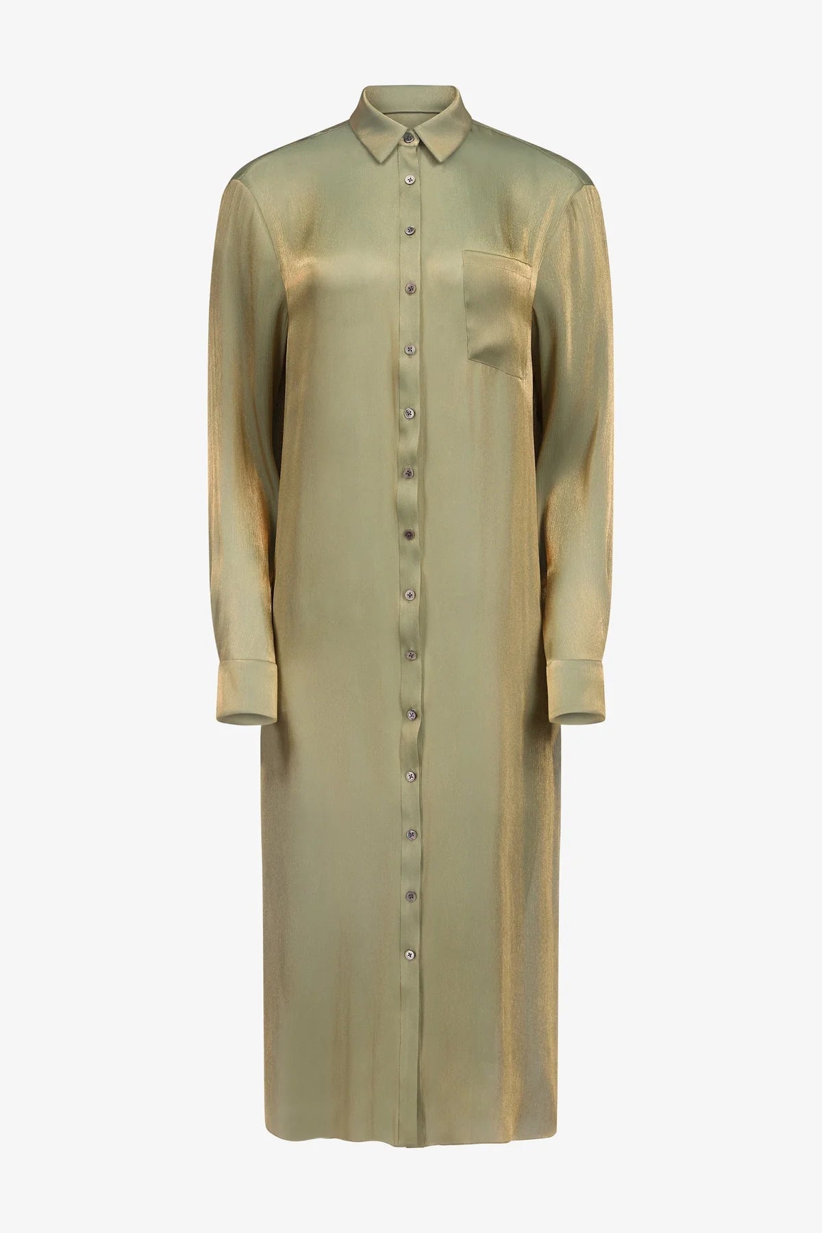 PRISCAVera Relaxed Button Down Dress - Olive Oil