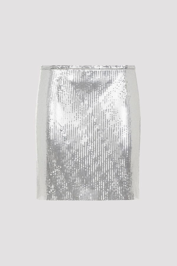 Rabanne Metallic Miniskirt With High Waist And Chainmail Detail - Silver