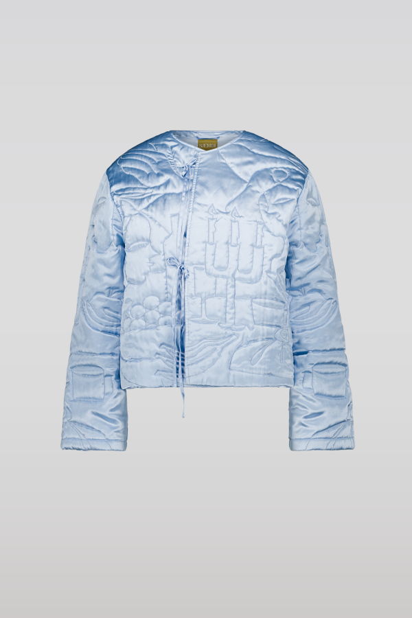 SAEMDI Padded Embroidery Jacket - Baby Blue