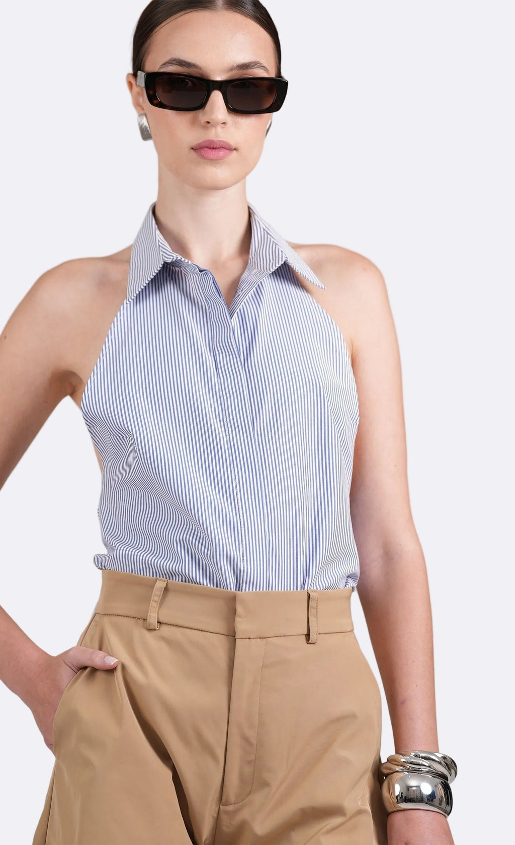 Nonchalant Label Pamela Top - Blue/White Stripe