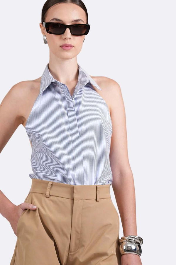 Nonchalant Label Pamela Top - Blue/White Stripe