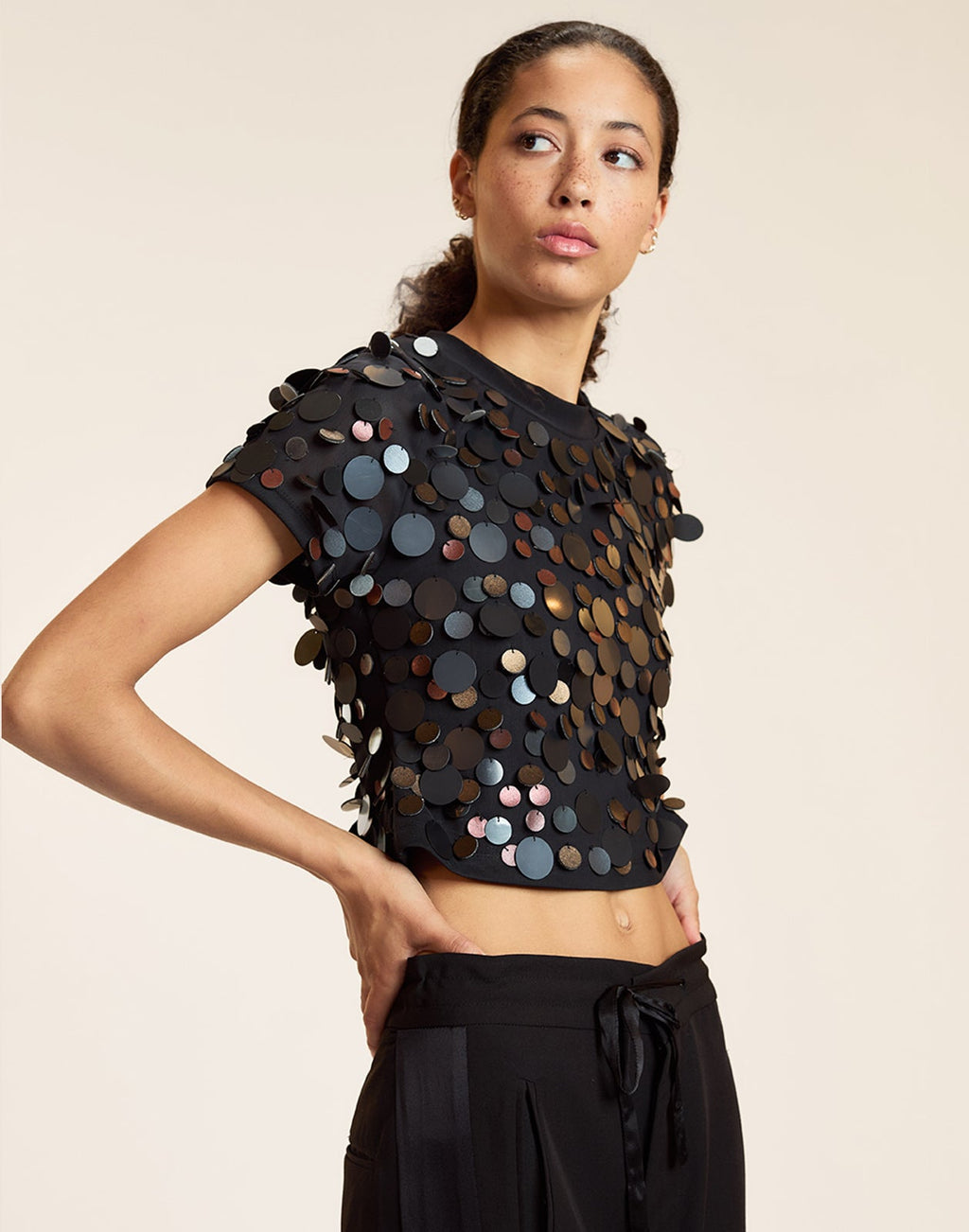 Cynthia Rowley Paola Paillette Top - Black