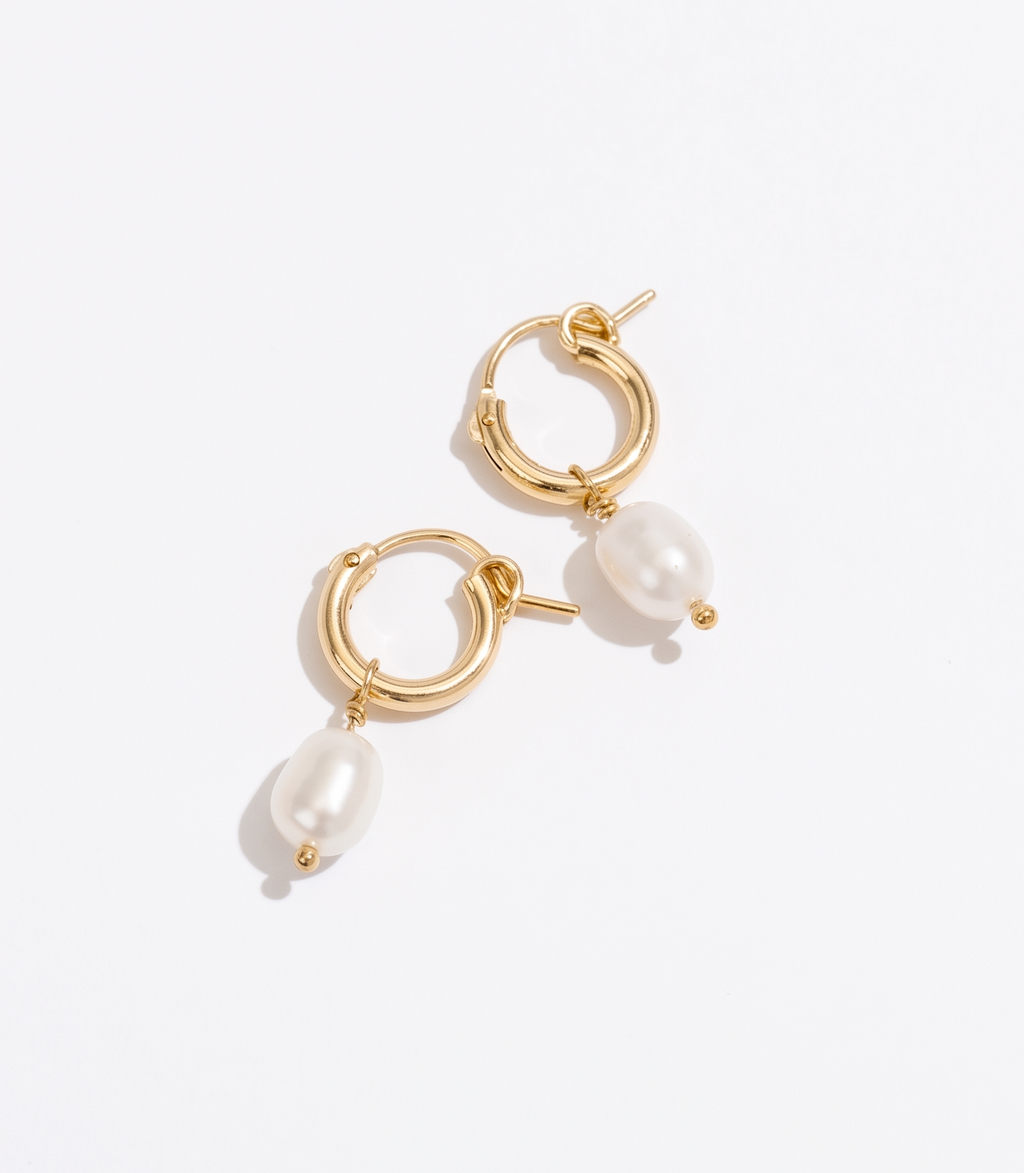 Katie Dean Jewelry Pearl Hoops - Gold
