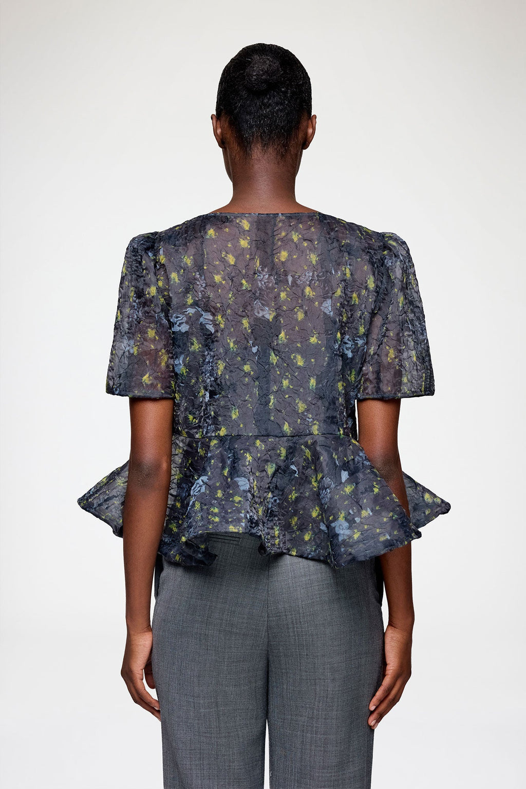 Ganni Peplum Blouse in Shibori Organza - Black Sand