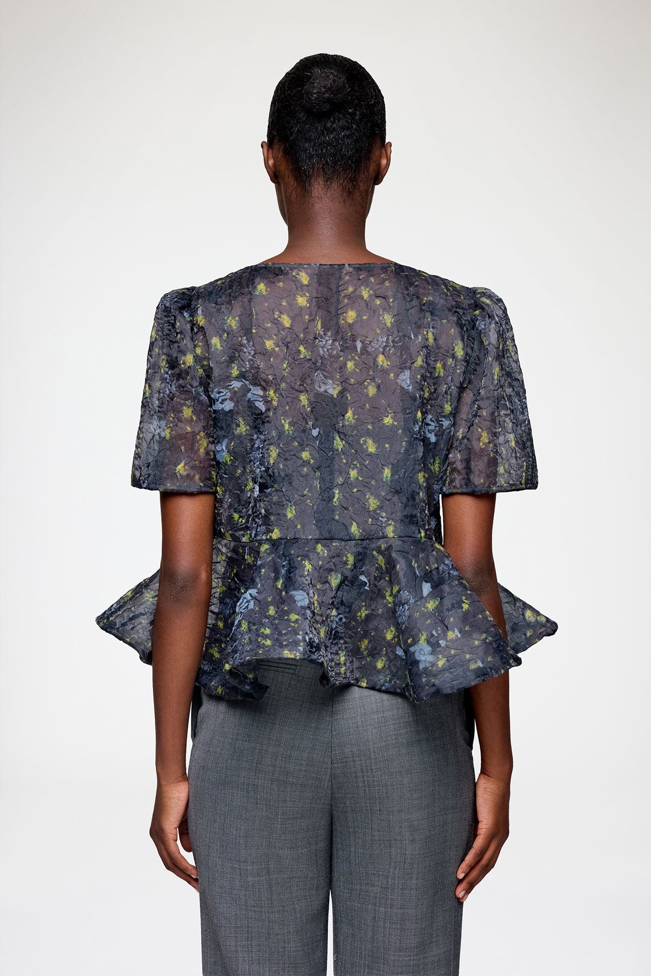 Ganni Peplum Blouse in Shibori Organza - Black Sand