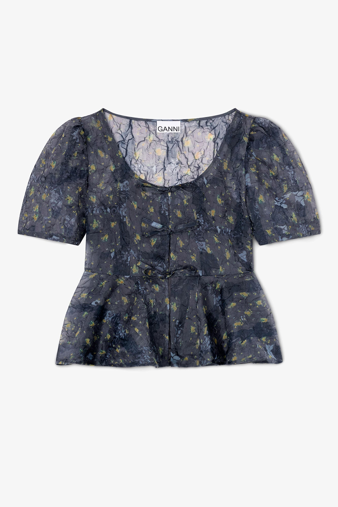 Ganni Peplum Blouse in Shibori Organza - Black Sand