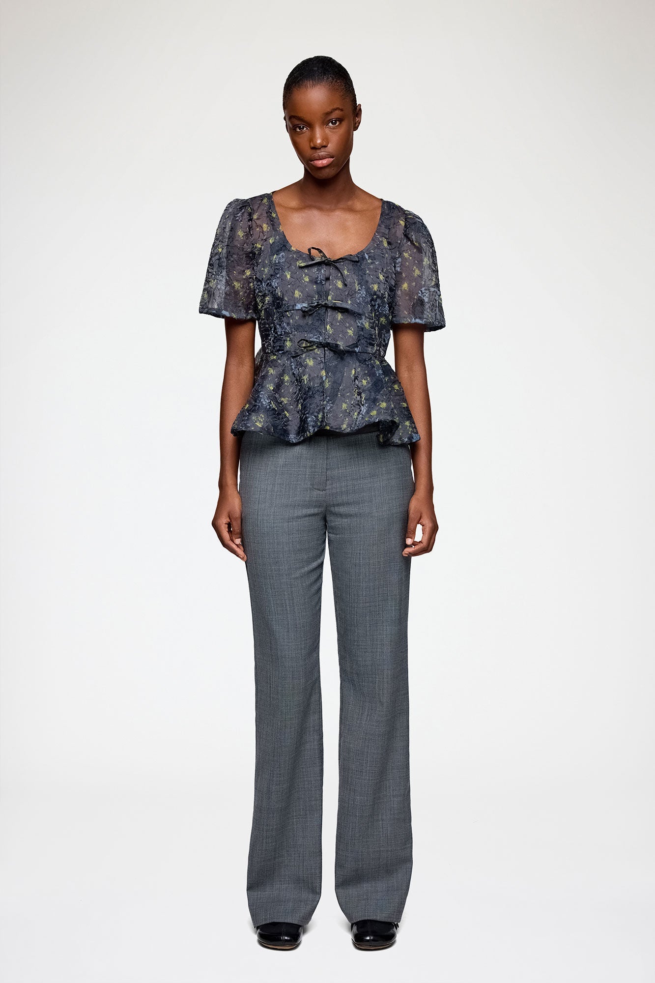 Ganni Peplum Blouse in Shibori Organza - Black Sand
