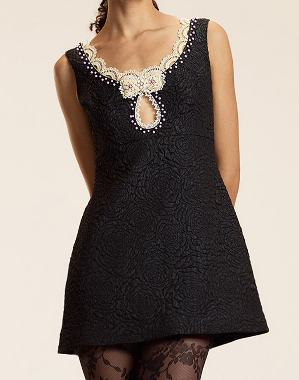 Cynthia Rowley Petit Four Lace Trim Dress - Black