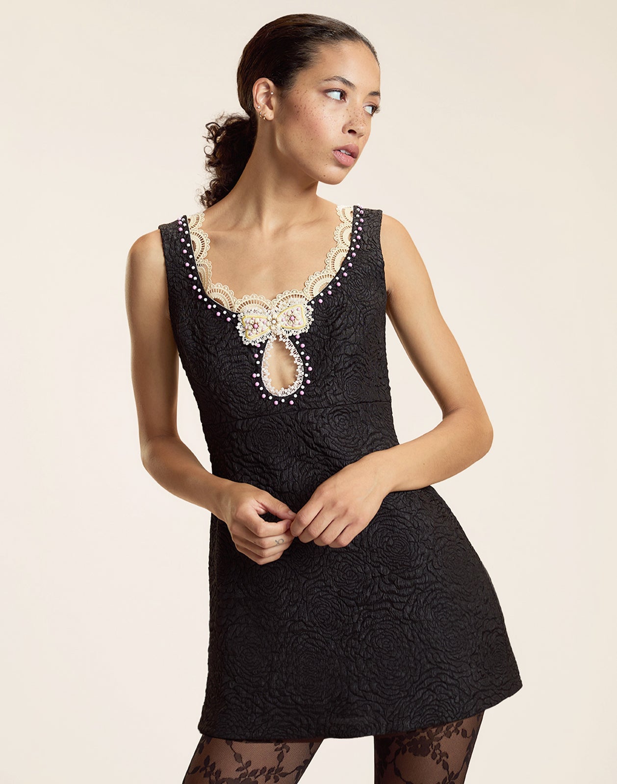 Cynthia Rowley Petit Four Lace Trim Dress - Black