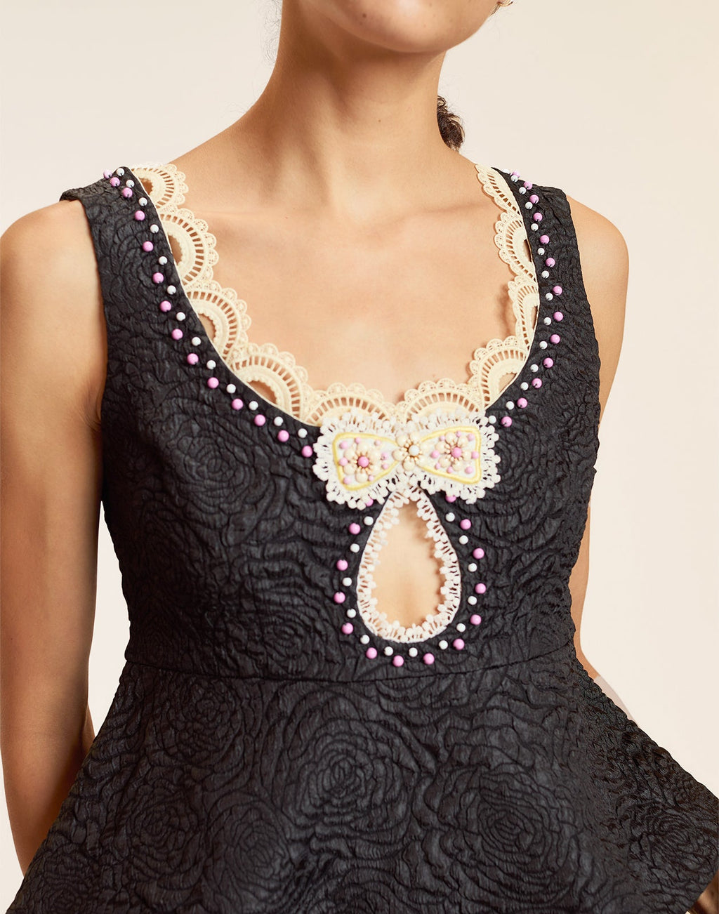 Cynthia Rowley Petit Four Lace Trim Top - Black