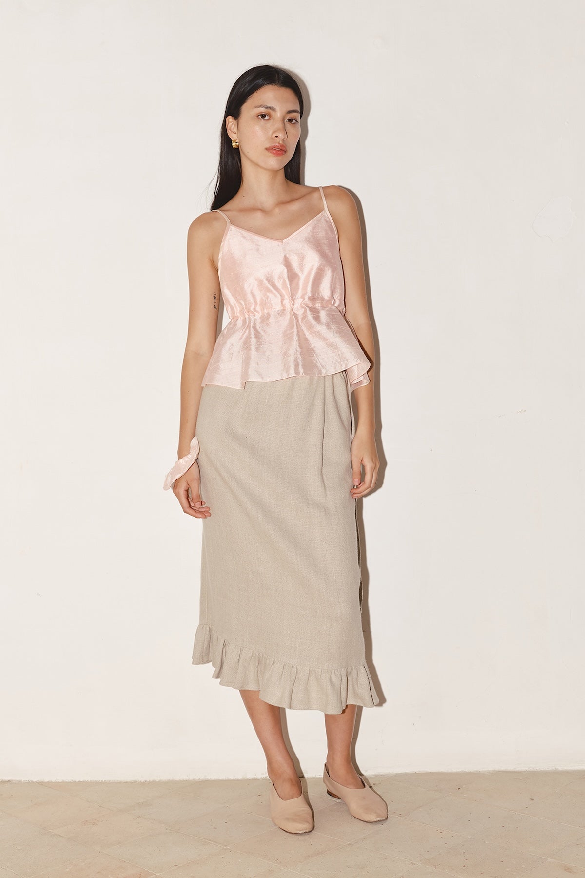 Datura Heavy Linen Ruffle Skirt - Piedra