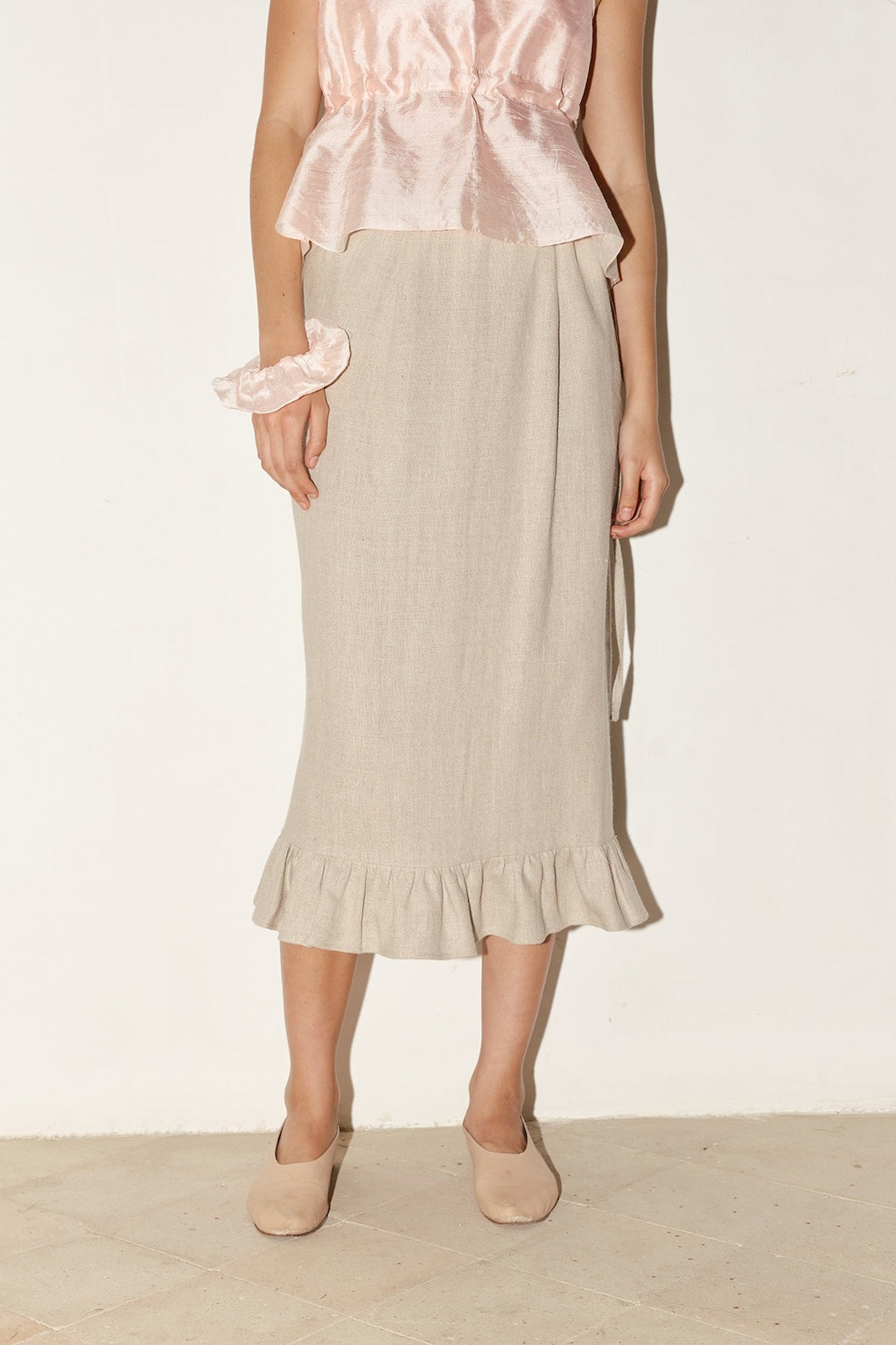 Datura Heavy Linen Ruffle Skirt - Piedra