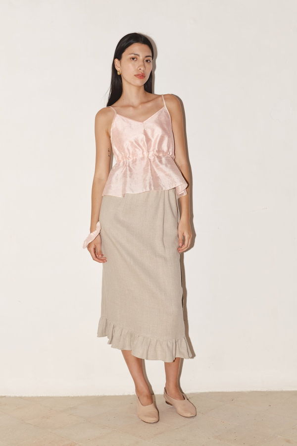 Datura Heavy Linen Ruffle Skirt - Piedra