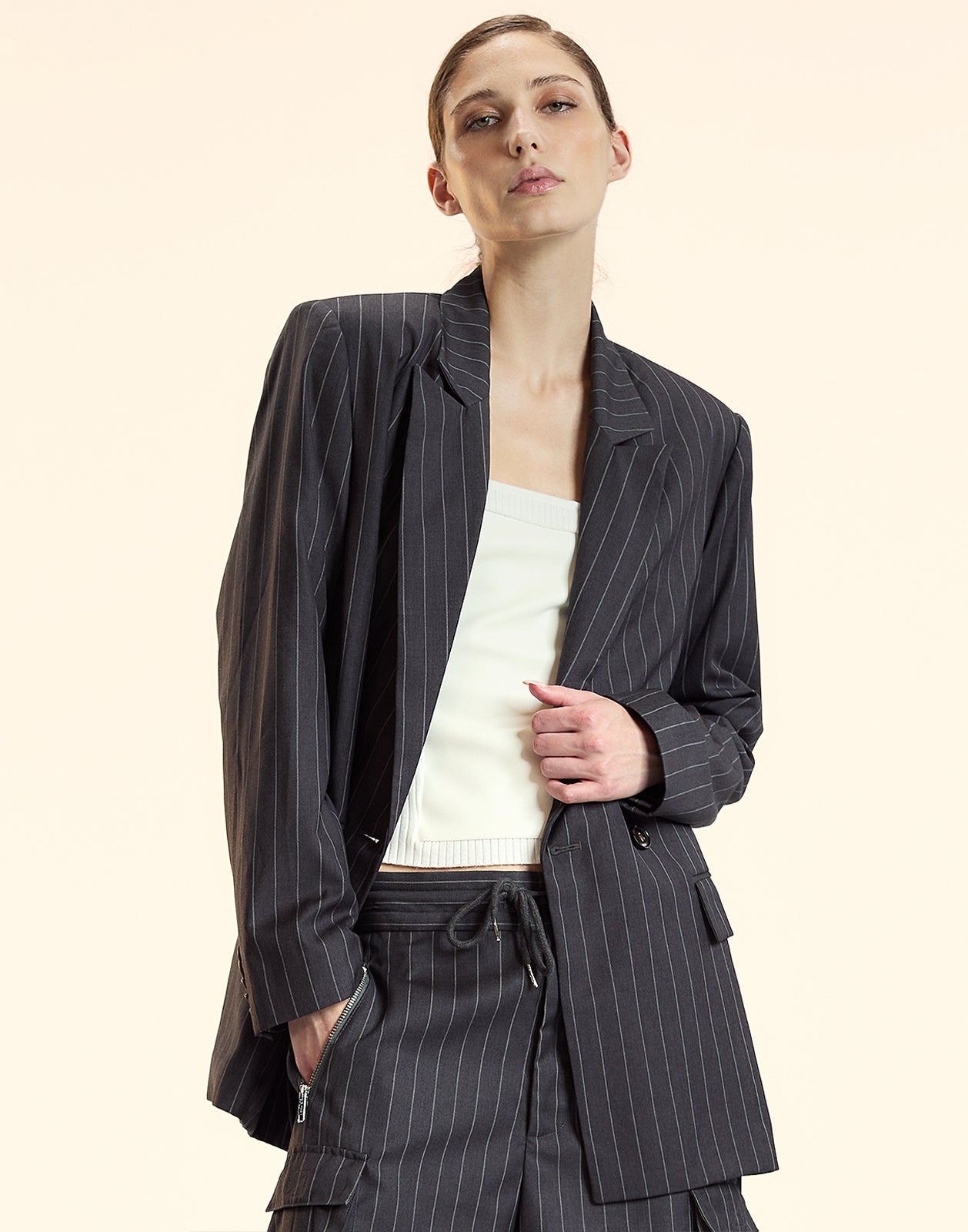 Cynthia Rowley Pinstripe Blazer - Heather Grey