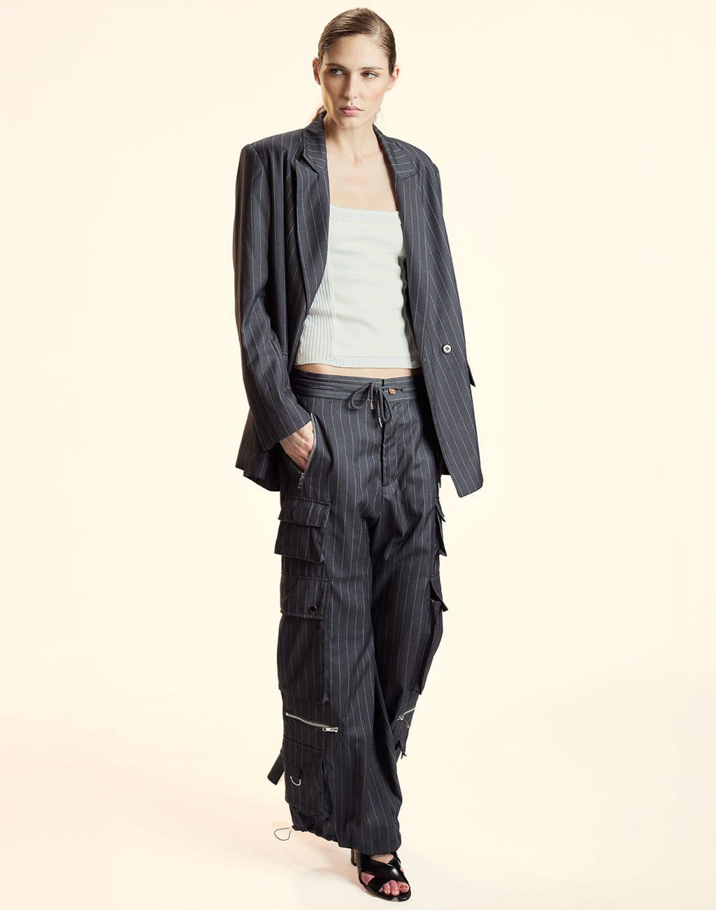 Cynthia Rowley Pinstripe Cargo Pants - Grey