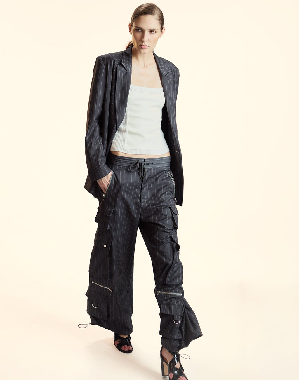 Cynthia Rowley Pinstripe Cargo Pants - Grey