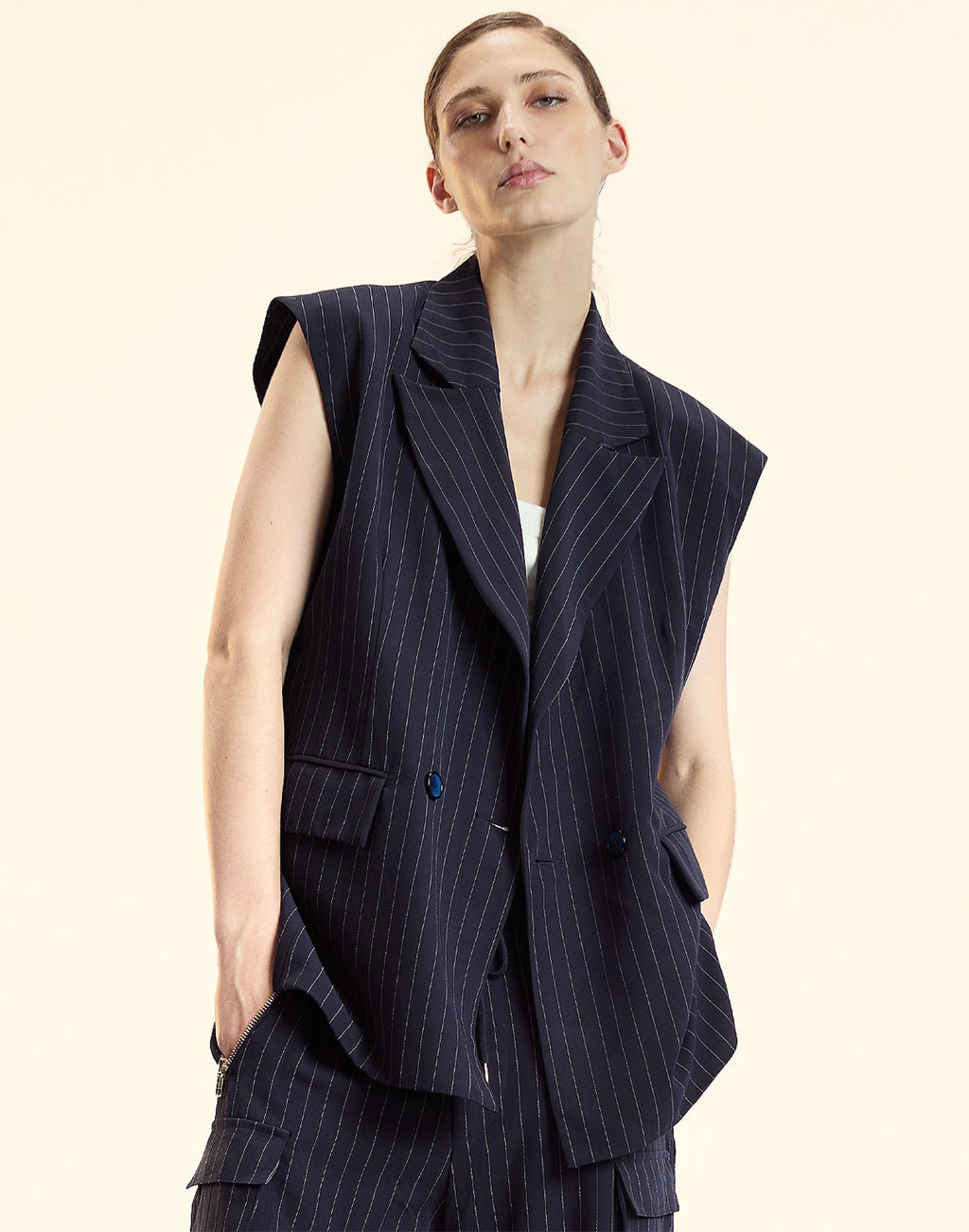 Cynthia Rowley Pinstripe Vest - Navy/Ivory