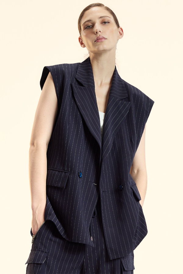 Cynthia Rowley Pinstripe Vest - Navy/Ivory